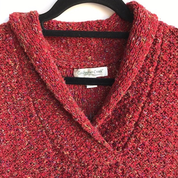 Coldwater Creek red-orange textured sweater with rolled V-neck styling, size L - Picture 3 of 8